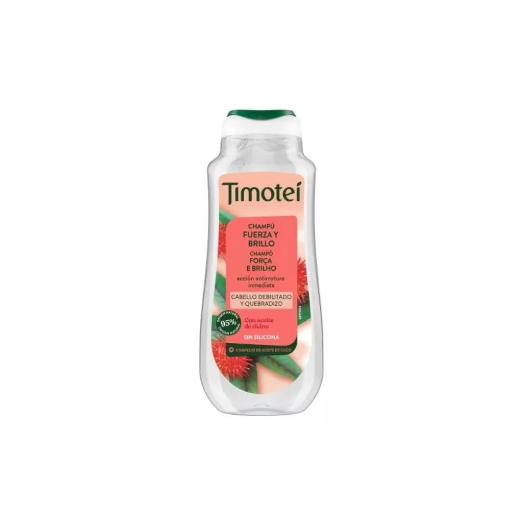 Timotei Champú Fuerza y Brillo Con Aceite De Ricino y Coco Para Cabello Débil y Quebradizo