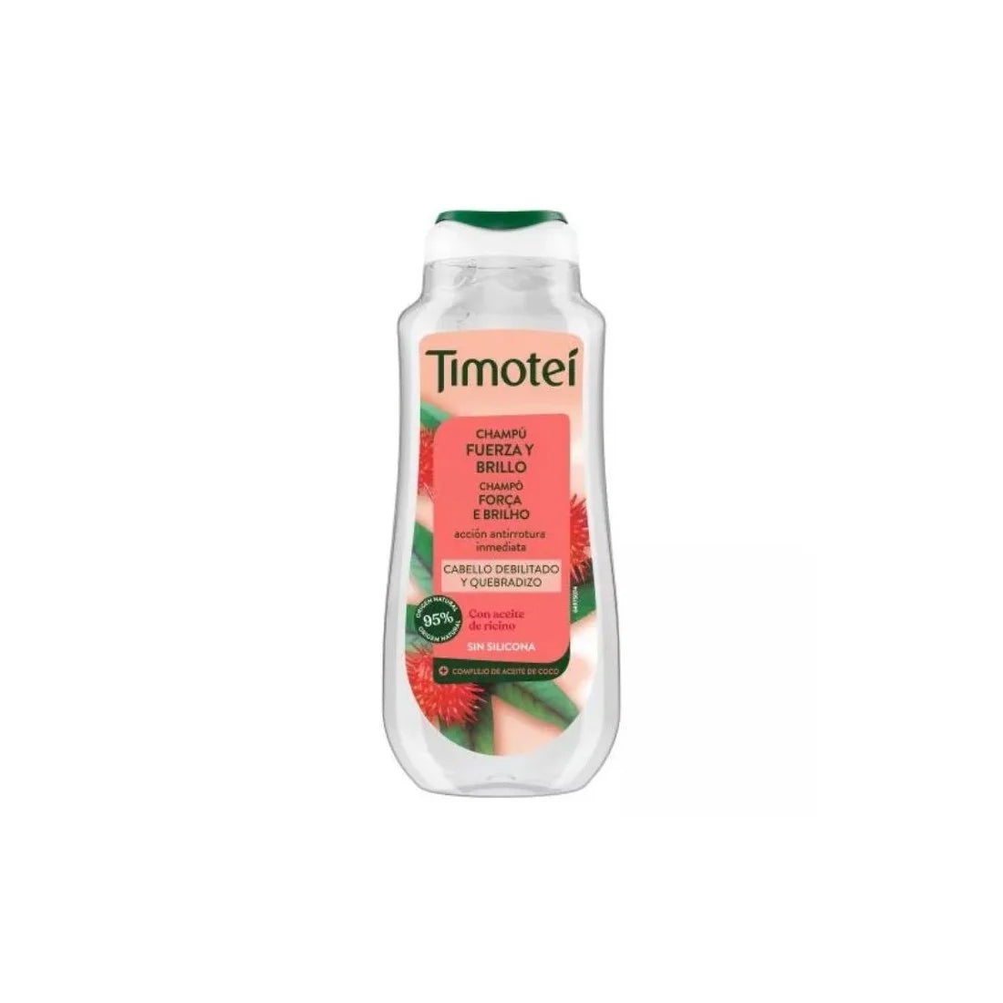 Timotei Champú Fuerza y Brillo Con Aceite De Ricino y Coco Para Cabello Débil y Quebradizo